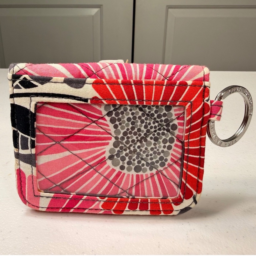 Vera Bradley Floral Quilted ID Case Wallet Key Ring Pink Red Grey Small